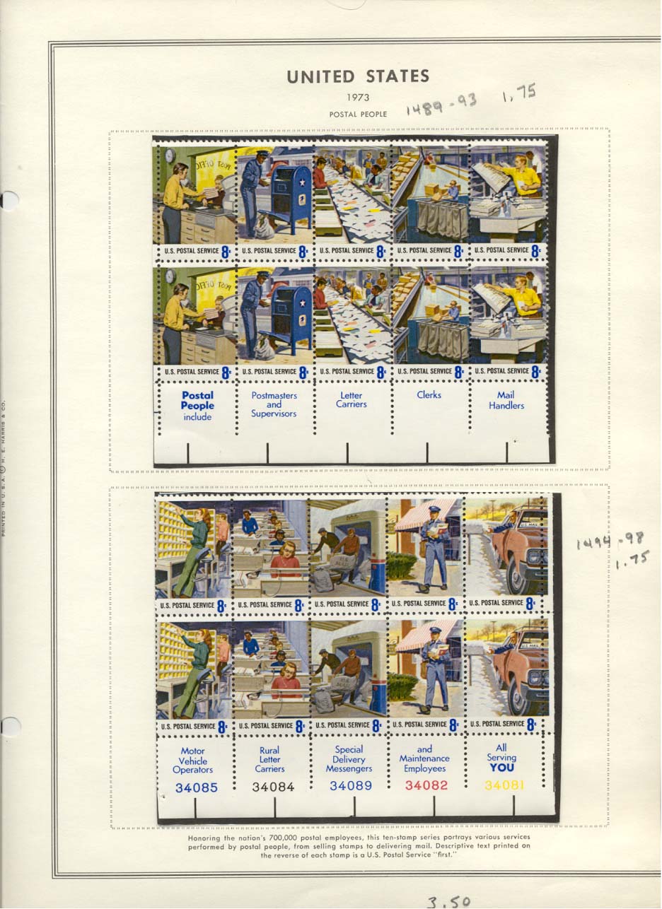 Stamp Plate Block Scott #1489-1493 & 1494-1498 Postal Employees