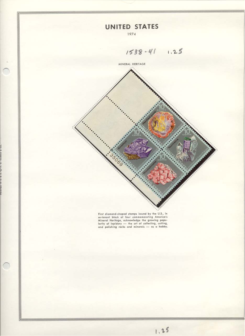 Stamp Plate Block Scott #1538-1541 Mineral Heritage