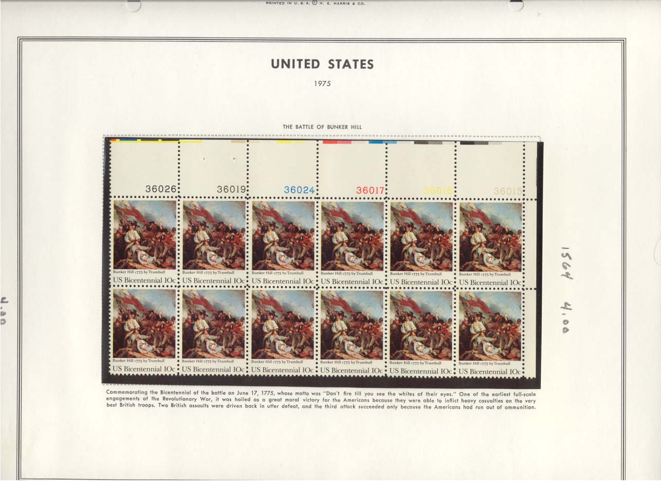 Stamp Plate Block Scott #1564 The Battle Of Bunker Hill