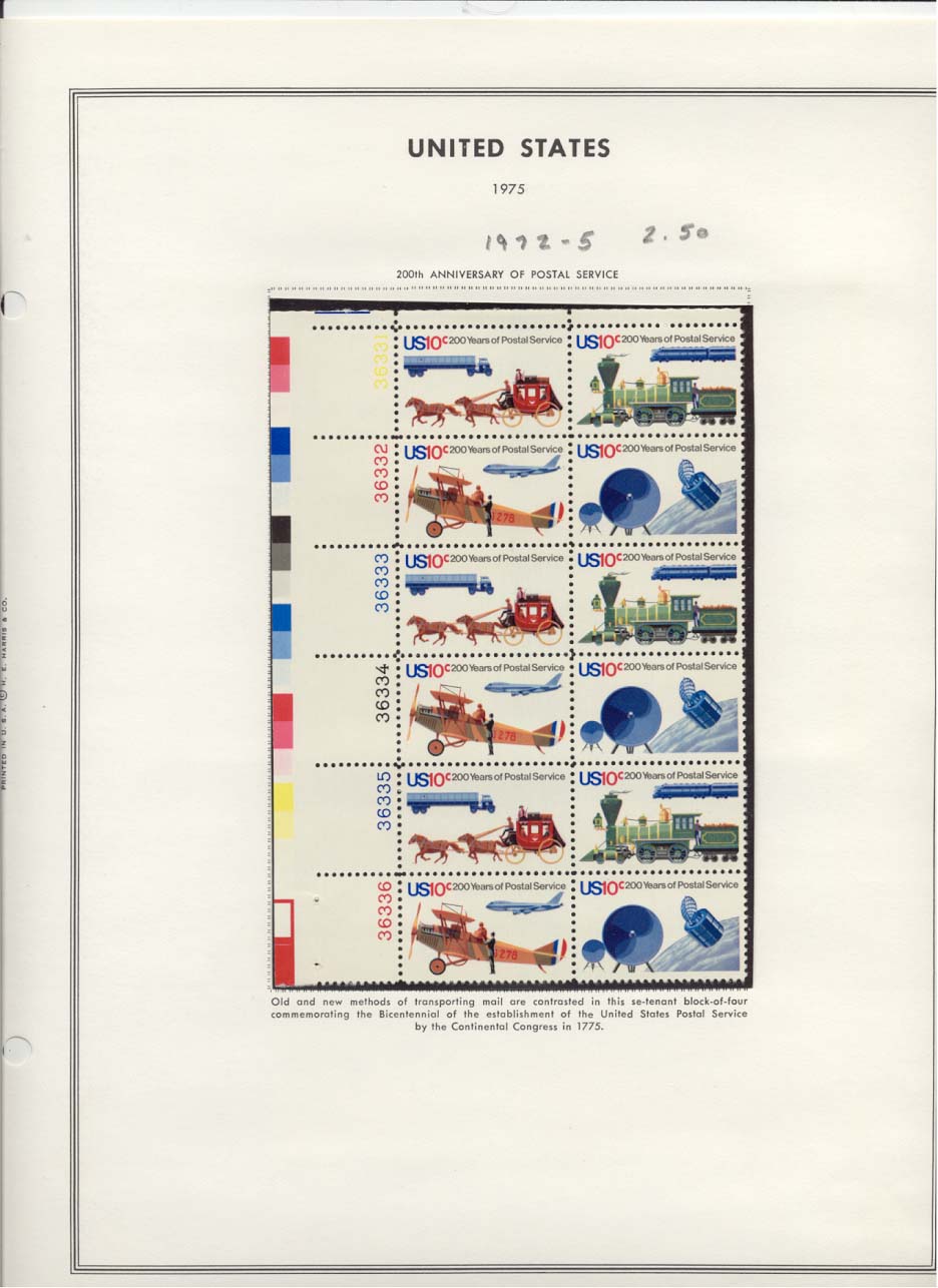 Stamp Plate Block Scott #1572-1575 Anniversary of Postal Service