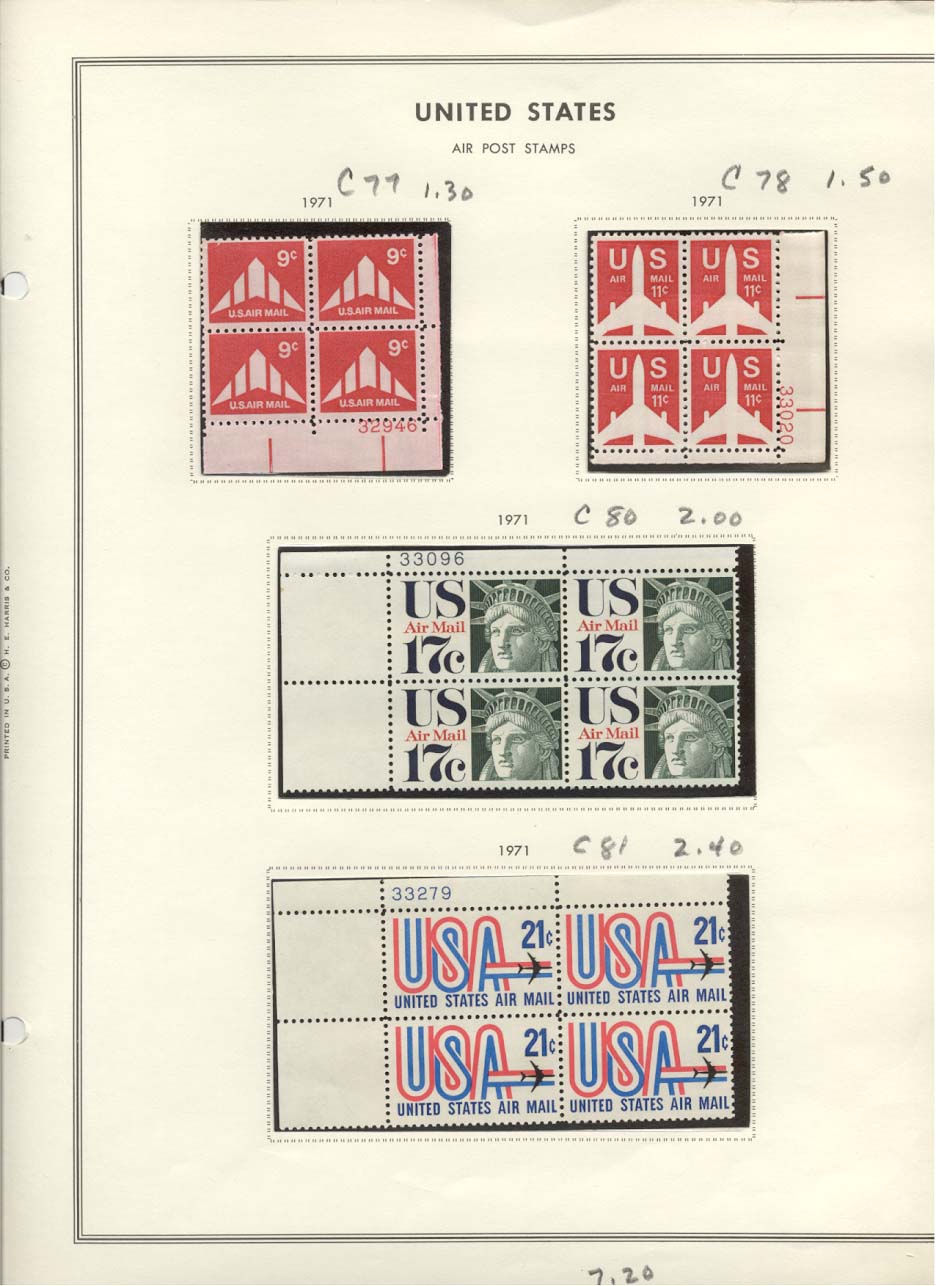 Stamp Plate Block Scott #C77, C78, C80, C81 Air Post Air Mail Stamps