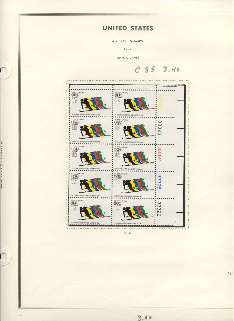 Stamp Plate Block Scott #C85 Air Post Air Mail Stamps 1972 Olympic Games