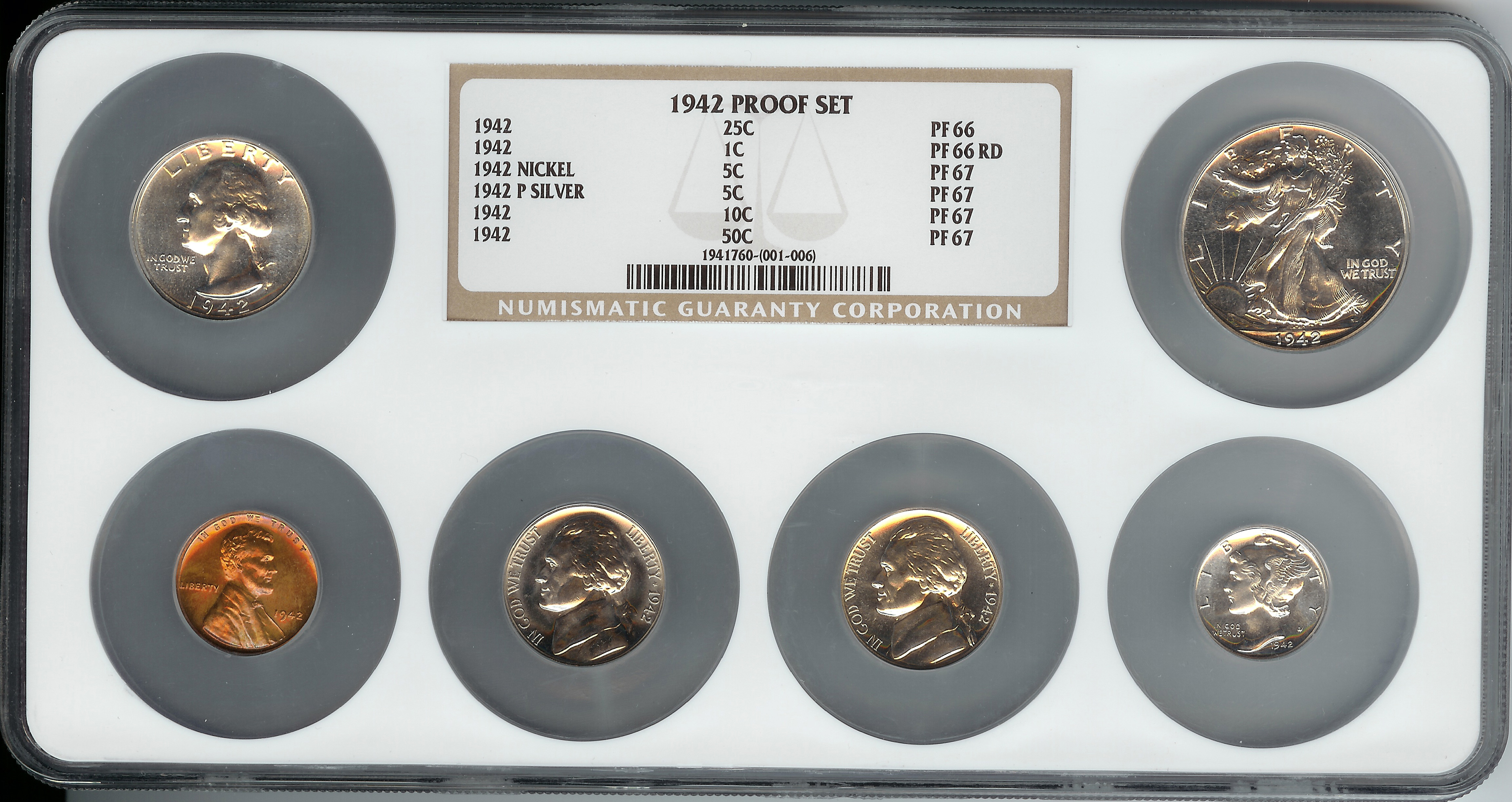 1942 Six Piece United States Proof Set Obverse
