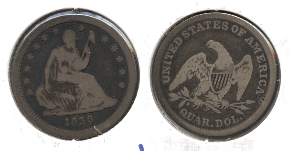 1838 Seated Liberty Quarter VG-8