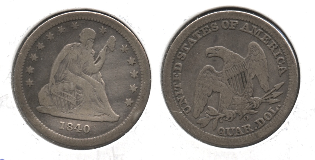 1840-O Seated Liberty Quarter Fine-12 Cleaned Obverse