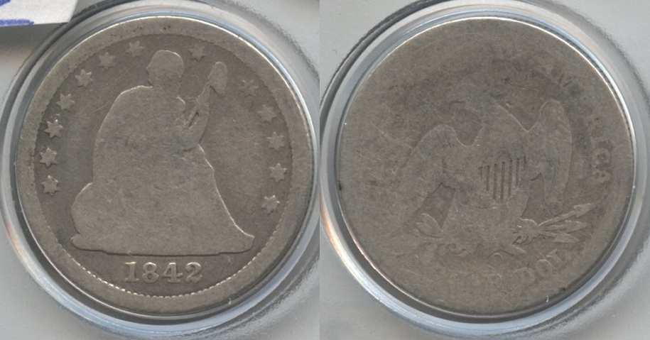 1842-O Seated Liberty Quarter AG-3