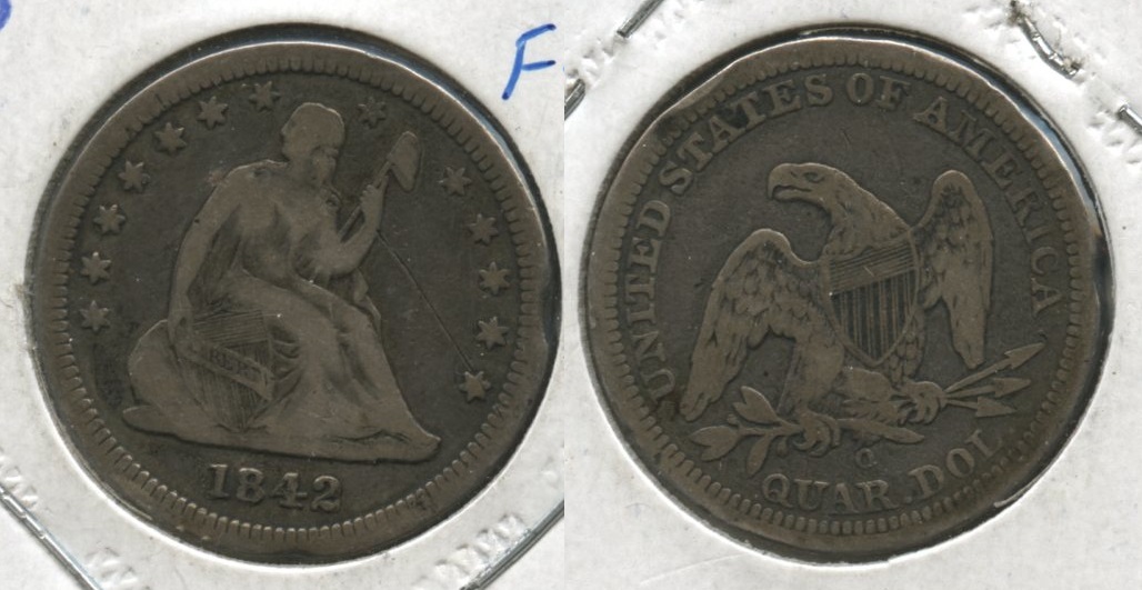 1842-O Seated Liberty Quarter Fine-12 Rim Bump