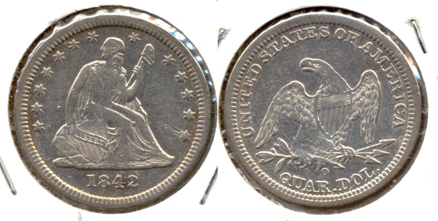 1842-O Seated Liberty Quarter VF-30 Cleaned