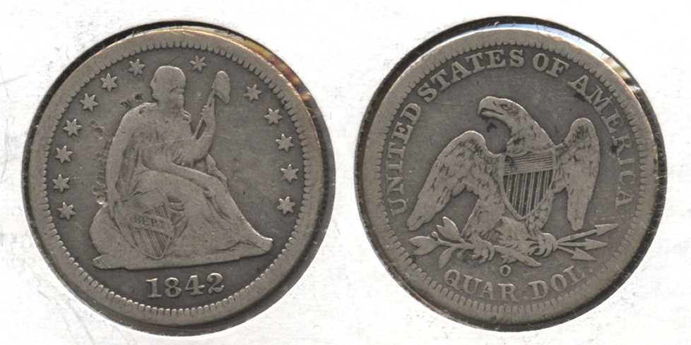 1842-O Seated Liberty Quarter VG-10 Marks