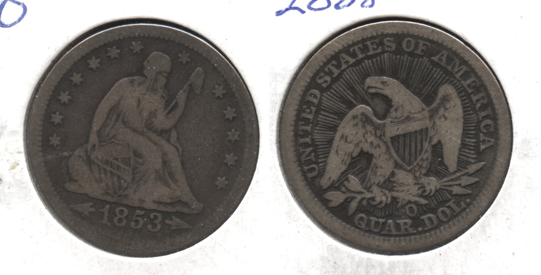 1853-O Seated Liberty Quarter Fine-12 #a