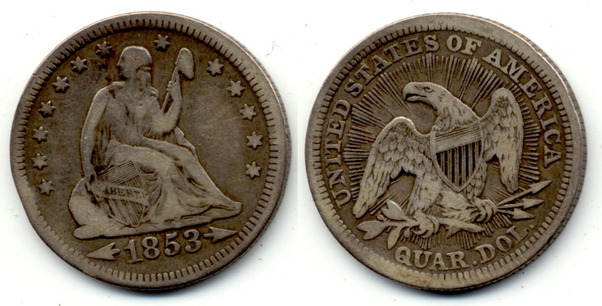 1853 Seated Liberty Quarter Fine-12