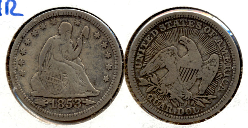 1853 Seated Liberty Quarter Fine-12 a