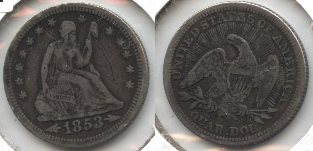 1853 Seated Liberty Quarter Fine-12 #f