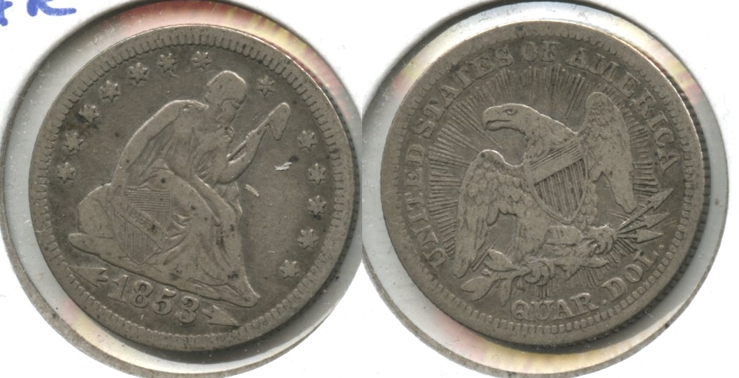 1853 Seated Liberty Quarter Fine-12 #g