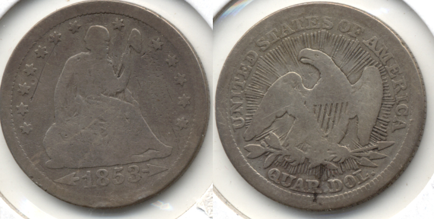 1853 Seated Liberty Quarter Good-4 b