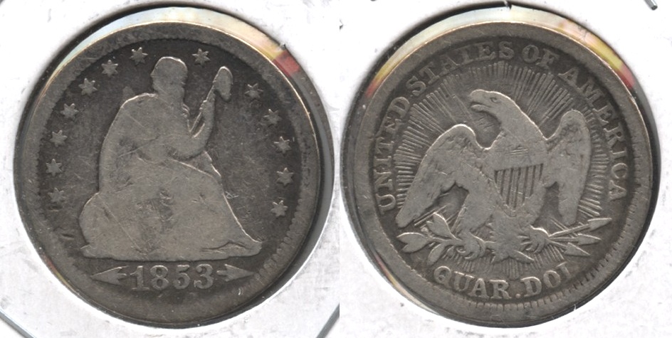 1853 Seated Liberty Quarter Good-4 #e Lightly Cleaned