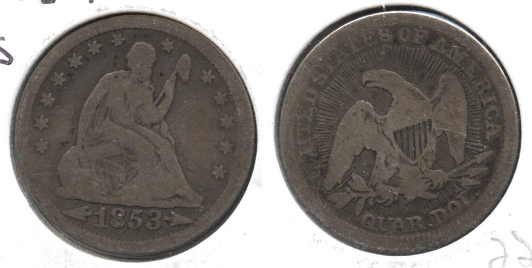 1853 Seated Liberty Quarter Good-4 #g