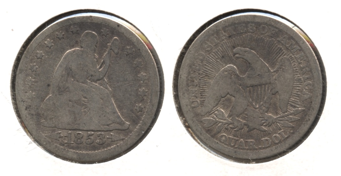 1853 Seated Liberty Quarter Good-4 #i Cleaned