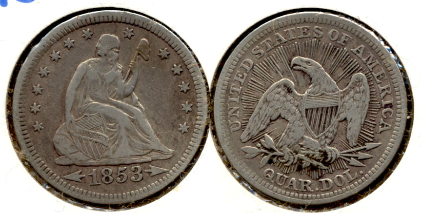 1853 Seated Liberty Quarter VF-20 a