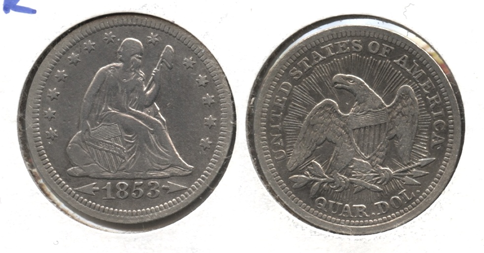 1853 Seated Liberty Quarter VF-20 #f Cleaned