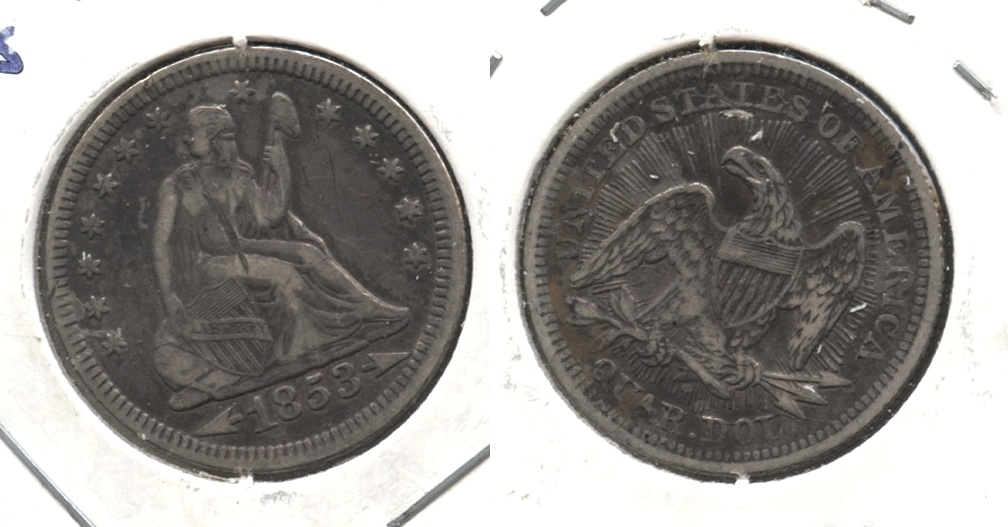 1853 Seated Liberty Quarter VF-20 #g Scratch