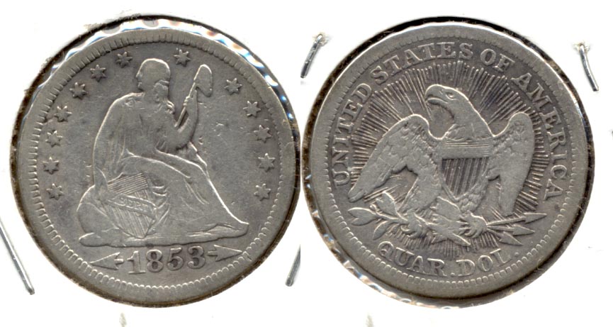 1853 Seated Liberty Quarter VG-10