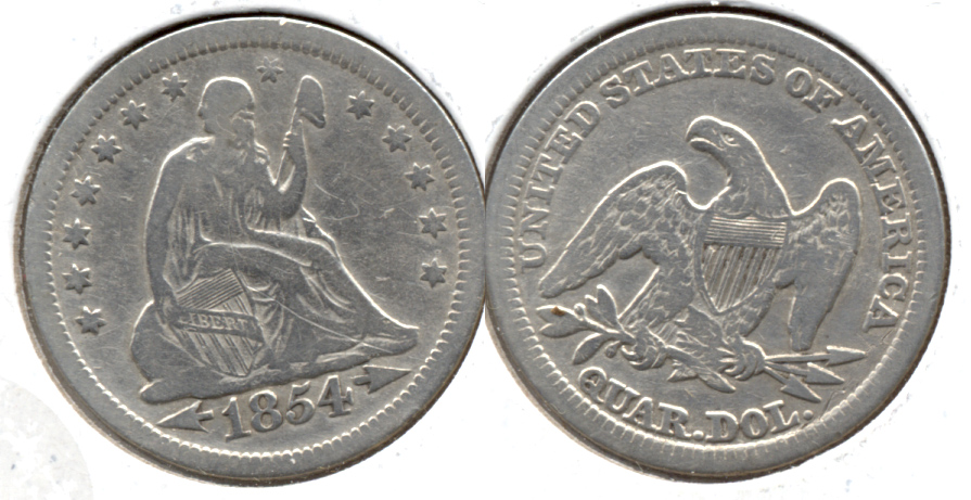1854 Seated Liberty Quarter Fine-12 Cleaned