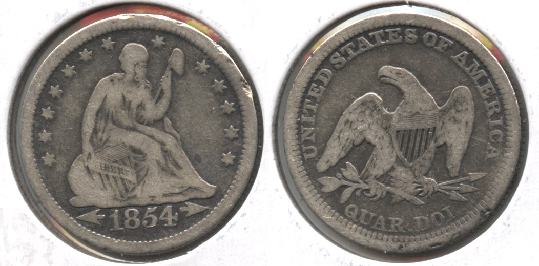 1854 Seated Liberty Quarter Fine-12 #b