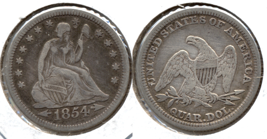 1854 Seated Liberty Quarter VF-20 Light Cleaning