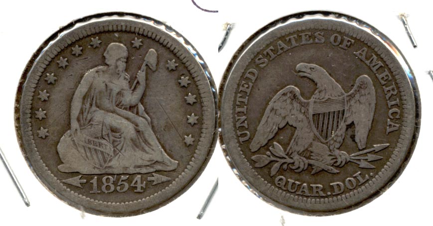 1854 Seated Liberty Quarter VG-10