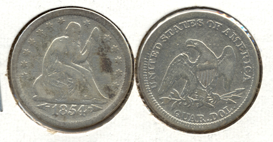 1854 Seated Liberty Quarter VG-8 Cleaned