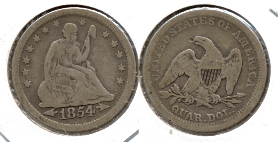 1854 Seated Liberty Quarter VG-8 a