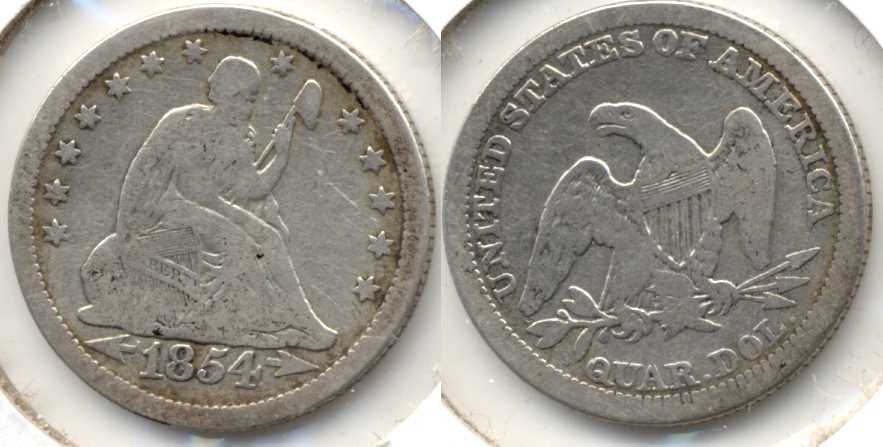 1854 Seated Liberty Quarter VG-8 c Old Cleaning
