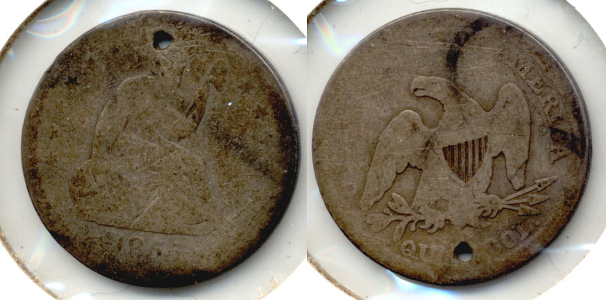 1855 Seated Liberty Quarter AG-3 Holed
