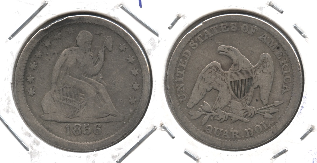 1856 Seated Liberty Quarter Fine-12 #b Rim Bump