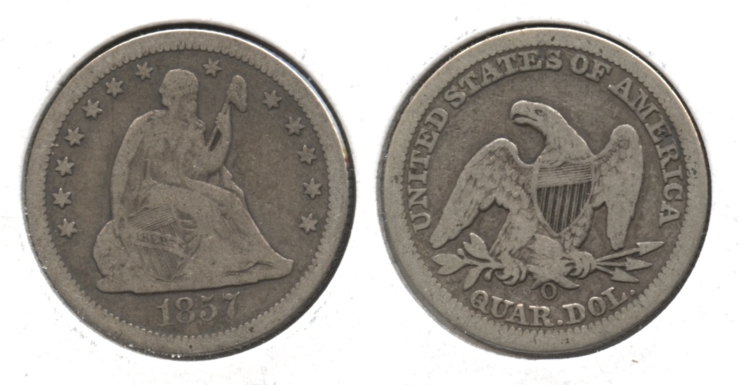 1857-O Seated Liberty Quarter VG-10