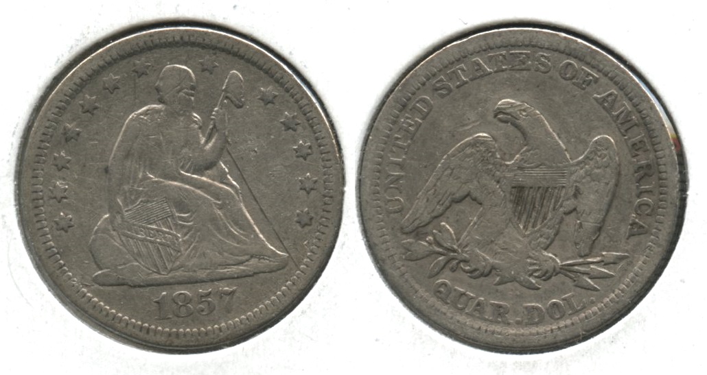 1857 Seated Liberty Quarter Fine-12 #b Obverse Scratch