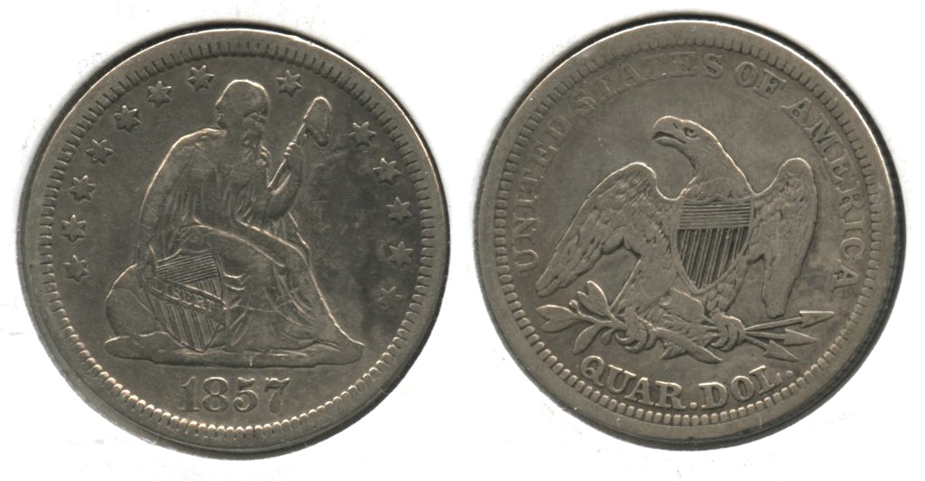 1857 Seated Liberty Quarter Fine-12 #c Cleaned