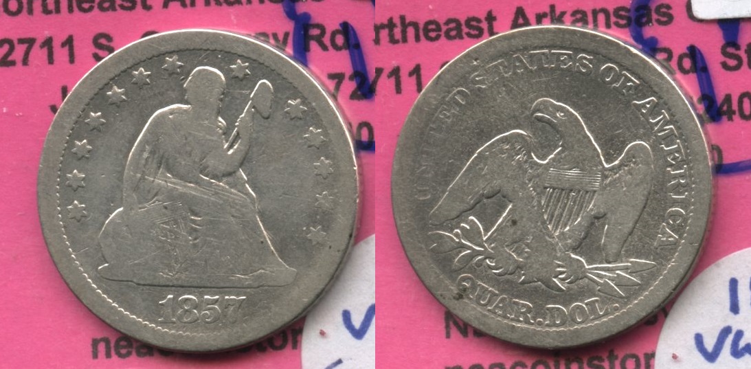 1857 Seated Liberty Quarter Good-4 #b Cleaned