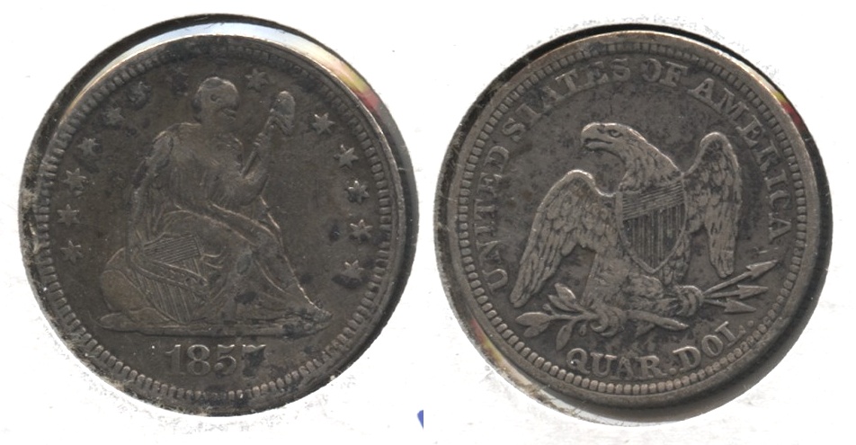 1857 Seated Liberty Quarter VF-20 #c Spots