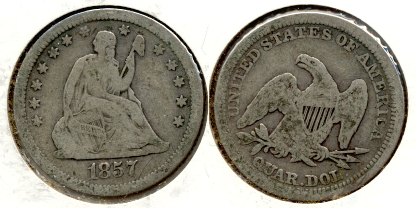 1857 Seated Liberty Quarter VG-8 a