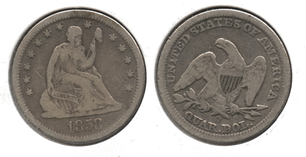 1858-O Seated Liberty Quarter Fine-12