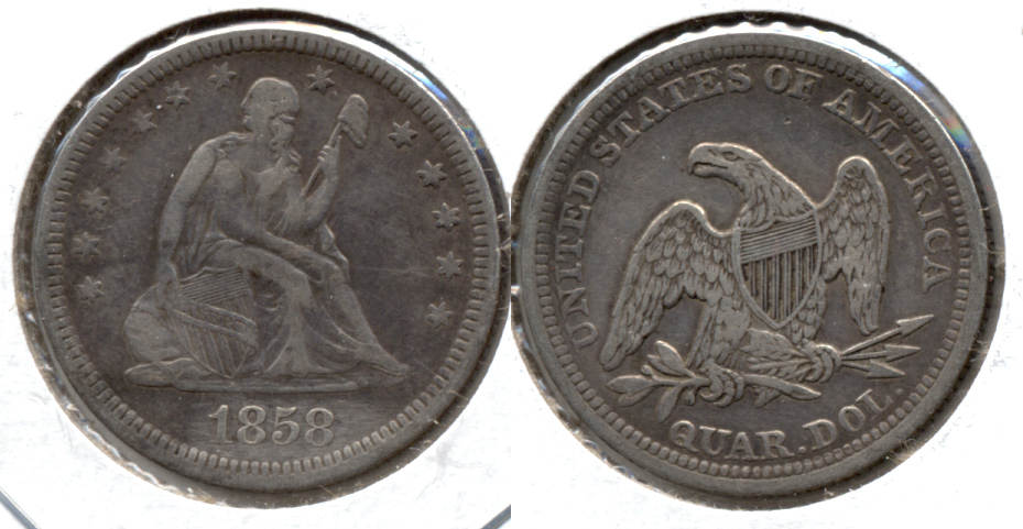 1858 Seated Liberty Quarter VF-20