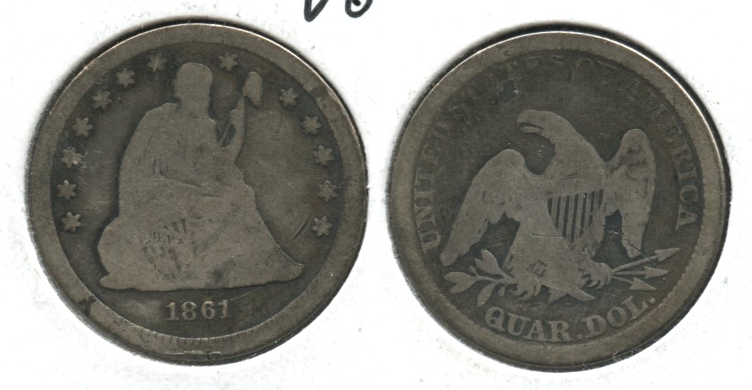 1861 Seated Liberty Quarter Good-4 Rim Bump