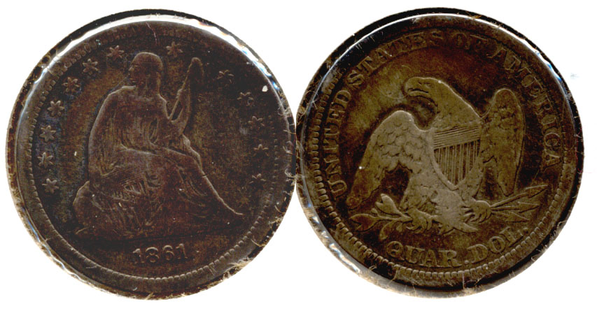1861 Seated Liberty Quarter VG-8 a