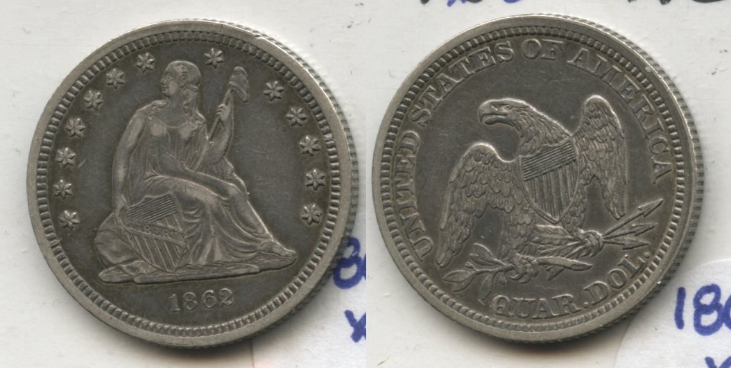 1862 Seated Liberty Quarter EF-40