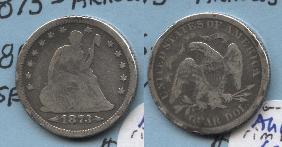 1873 arrows Seated Liberty Quarter Good-6 Rim Bumps