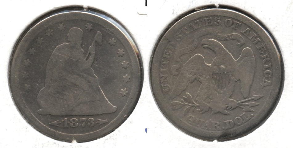 1873 arrows Seated Liberty Quarter VG-8