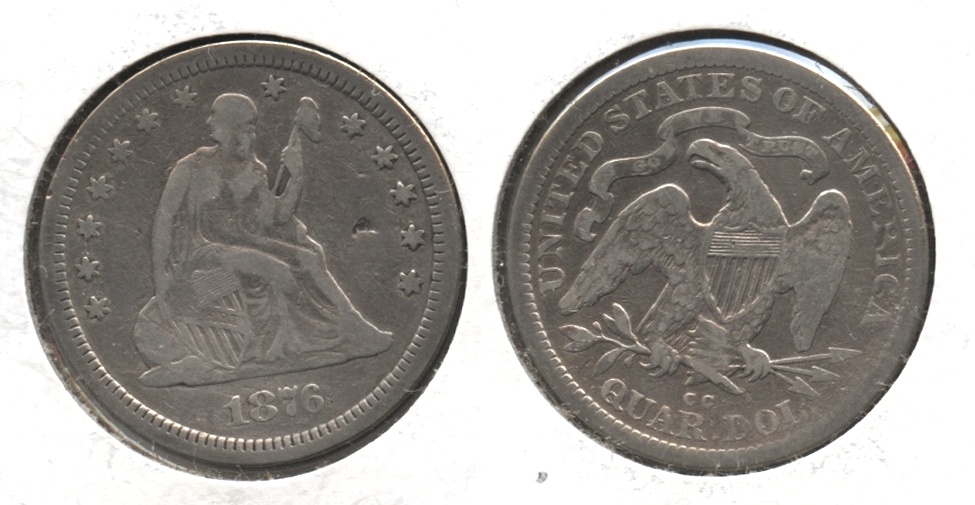 1876-CC Seated Liberty Quarter Fine-12 #a Obverse Pit
