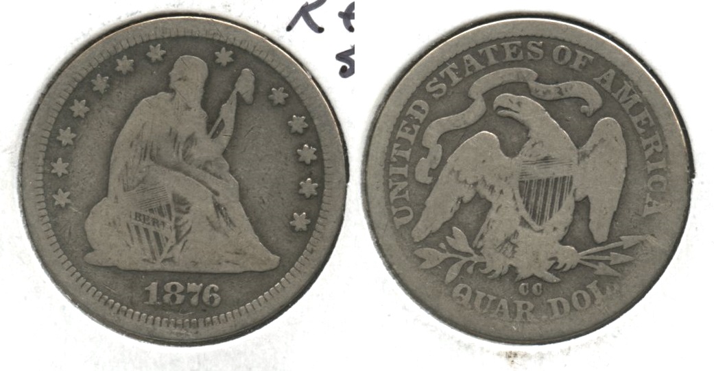 1876-CC Seated Liberty Quarter Good-4 #b
